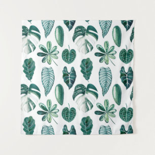 Tapiz Hojas tropicales acuarela patrón transparente con
