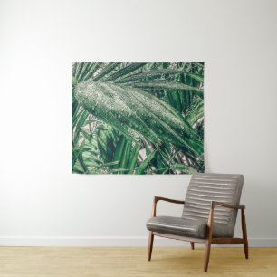 Tapiz Hojas tropicales con gotas de lluvia