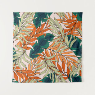 Tapiz Hojas tropicales de color beige verde, patrón sin 