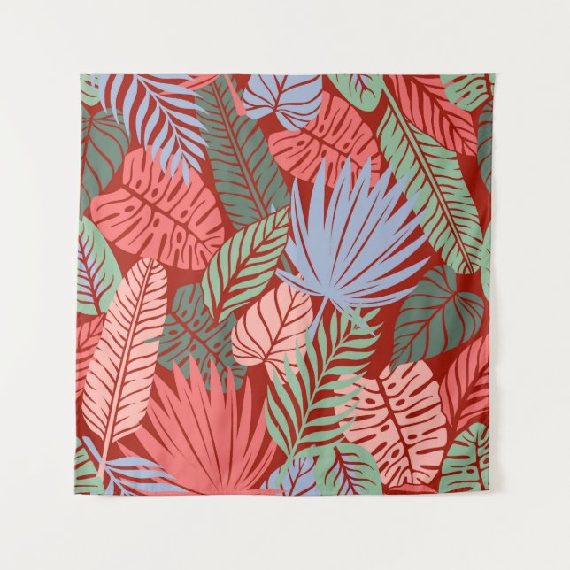 Tapiz Hojas tropicales de Doodle: Oscuras manos dibujada (Anverso)