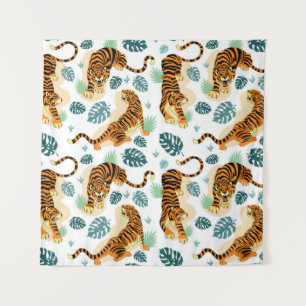 Tapiz Hojas tropicales de los Tigres: Ilustracion de épo