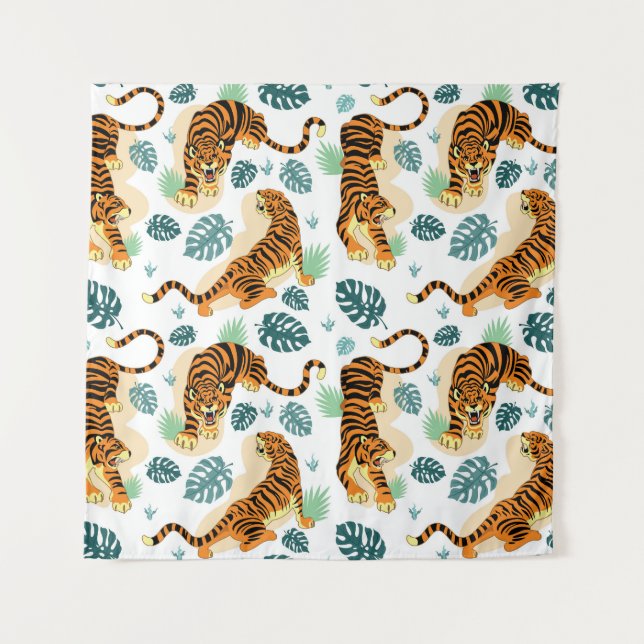 Tapiz Hojas tropicales de los Tigres: Ilustracion de épo (Anverso)