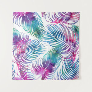 Tapiz Hojas tropicales de palma, acuarela floral.