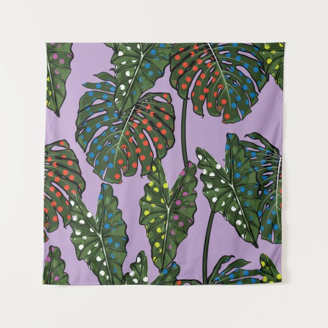 Tapiz Hojas tropicales patrón sin fisuras en pop colorid (Anverso)