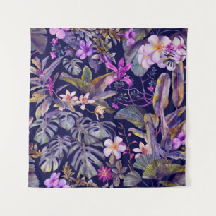 Tapiz hojas tropicales y flores dibujadas a mano por agu