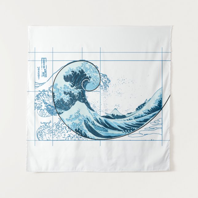 Tapiz Hokusai se reúne con Fibonacci, azul  (Anverso)