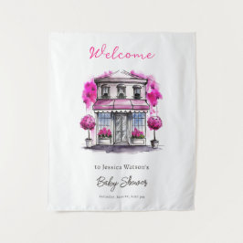 Tapiz Hola Bebé París Rosa Francés Negro Baby Shower