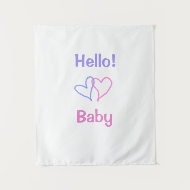 Tapiz Hola bebé rosa púrpura corazón acuarela boho (Anverso)