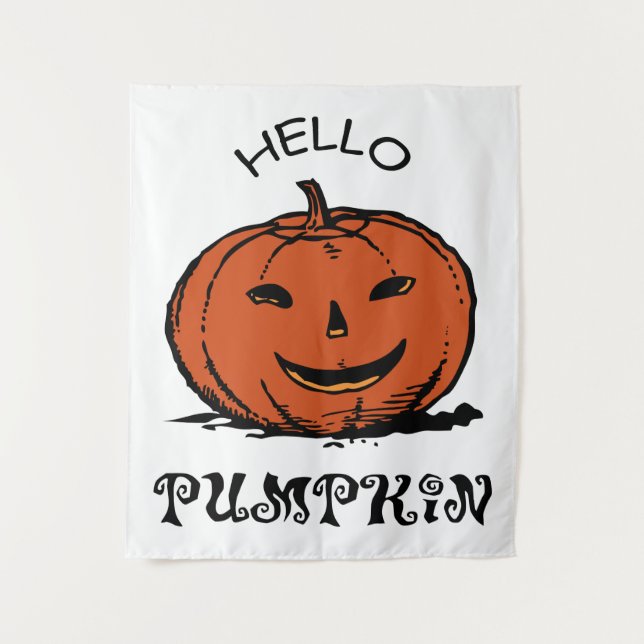 Tapiz Hola calabaza jack-o-lantern ilustracion, negro (Anverso)