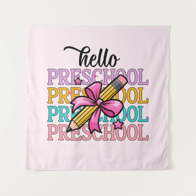 Tapiz Hola Lápiz de profesorado colorido preescolar (Anverso)