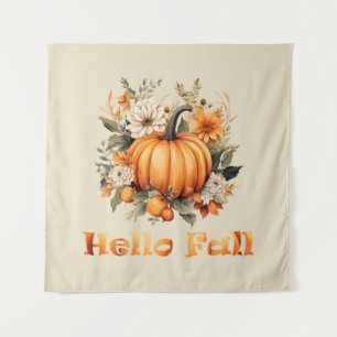 Tapiz Hola Otoño acuarela flores silvestres hojas de oto