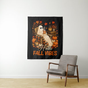 Tapiz Hola Vibraciones de Otoño Fantasma Lindo Calabaza