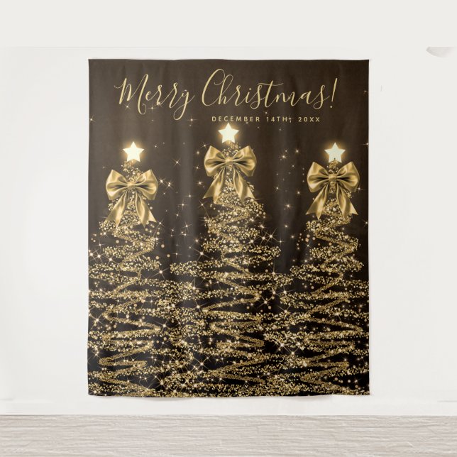 Tapiz Holiday Backdrop Gold Christmas Trees w/ Bows (Anverso)
