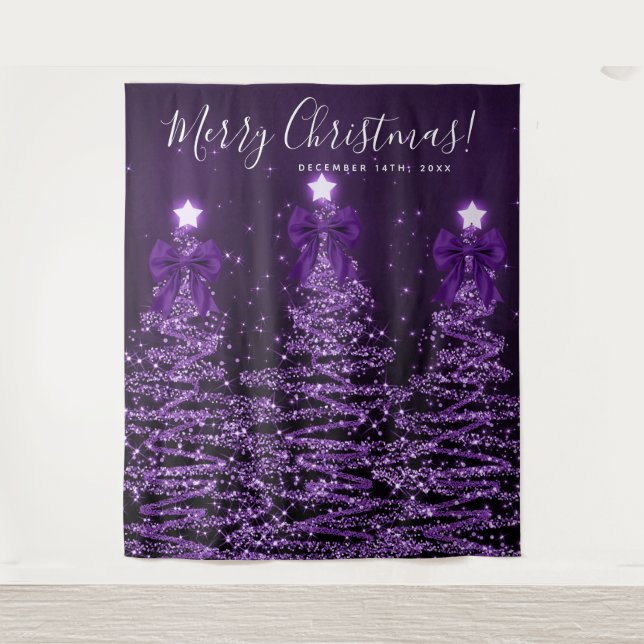 Tapiz Holiday Backdrop Purple Christmas Trees Bows (Anverso)