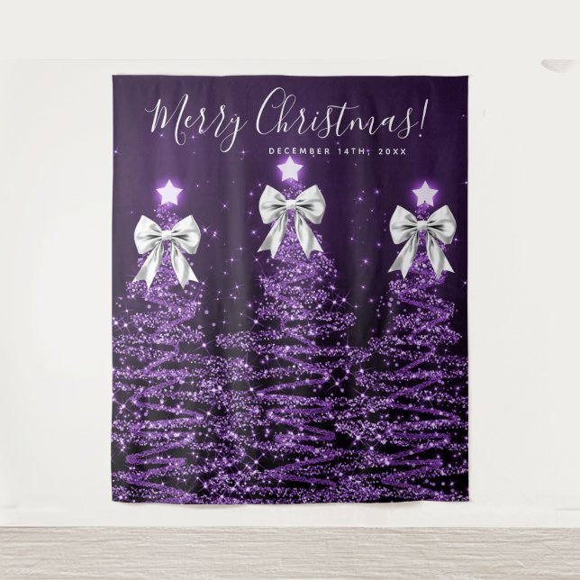 Tapiz Holiday Backdrop Purple Christmas Trees Silver  (Anverso)