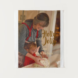 Tapiz Holly Jolly family holiday photo beige year naboho