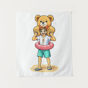 Tapiz Hombre de dibujos animados lindo con oso de peluch