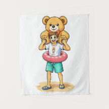 Hombre de dibujos animados lindo con oso de peluch