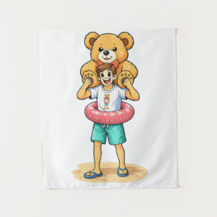 Tapiz Hombre de dibujos animados lindo con oso de peluch