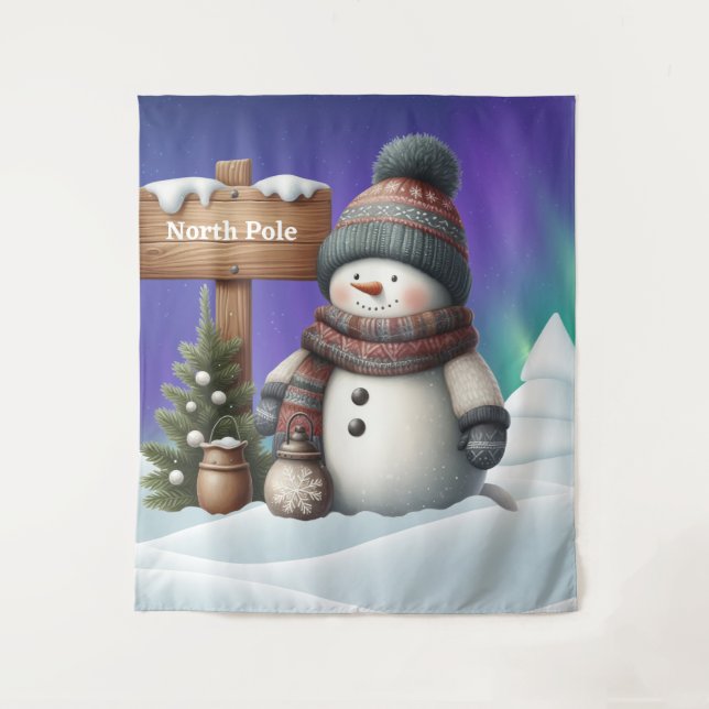 Tapiz Hombre de nieve blanco en el Polo Norte con luces  (Anverso)