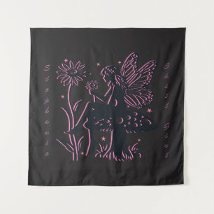 Tapiz Hongo y Flor de Hada Linda Negro y Rosa