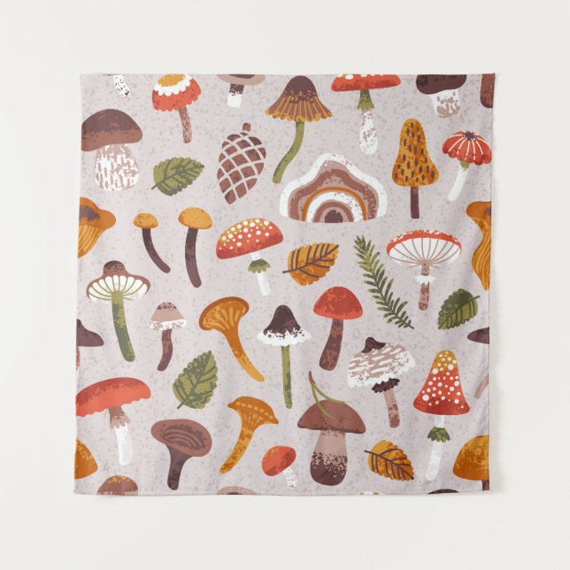 Tapiz Hongos otoñales, hojas: repetición de cosecha. (Anverso)