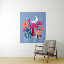 Hongos y flores - azul moonstone y rosa quemado