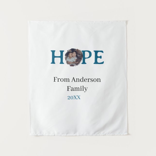 Tapiz Hope blue holidays bold letter kids photo name yea (Anverso)