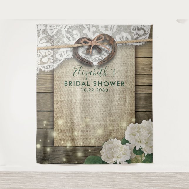 Tapiz Horseshoe Hydrangea Wood Bridal Shower Booth (Anverso)