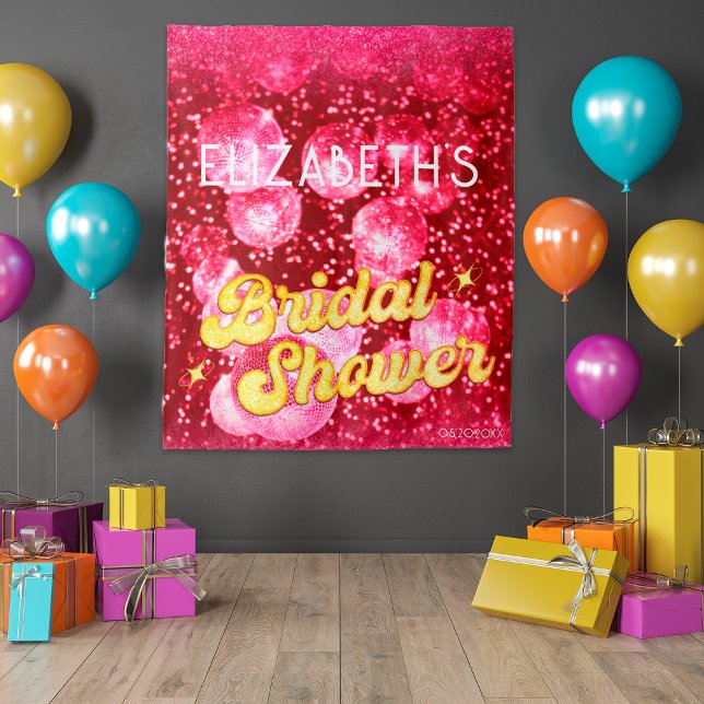 Tapiz Hot Pink Gold Bridal Shower Disco Fiesta fondo (Subido por el creador)
