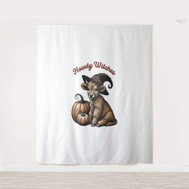 Tapiz Howdy Witch Halloween Highland Cow (Anverso)