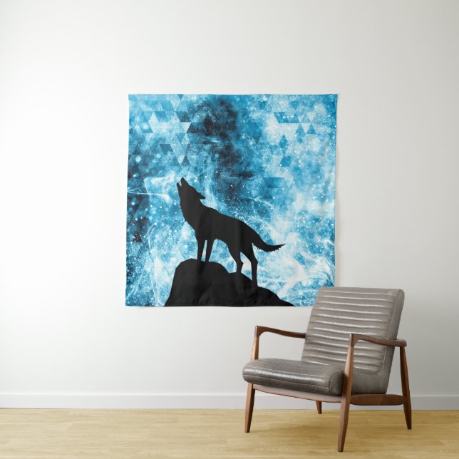 Tapiz Howling Wolf Winter humo azul de nieve Resumen (In situ)