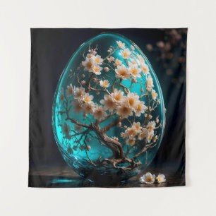 Tapiz Huevo de vidrio ordenado con árbol de sakura flore