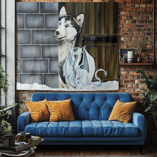 Tapiz Husky Dog White Dragon Adventure