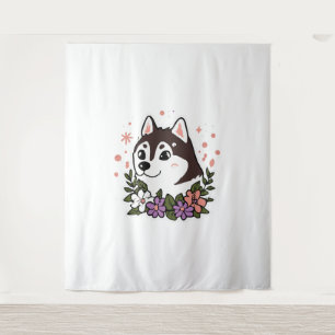 Tapiz Husky Flowers Dog Lover Malamute