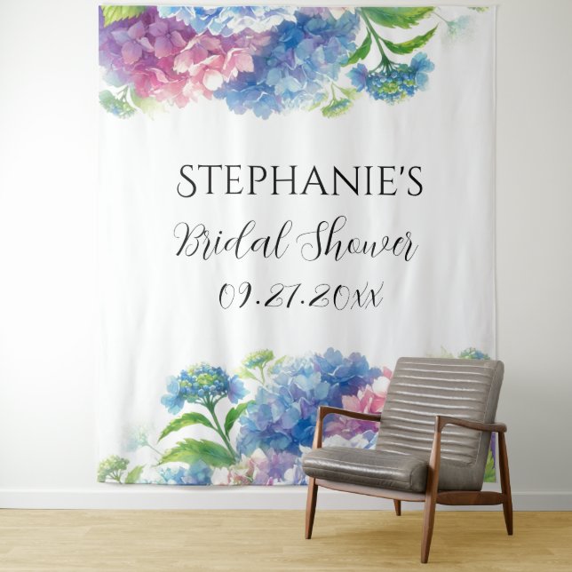 Tapiz Hydrangeas Blue Floral Bridal Shower Photo Booth (In situ)