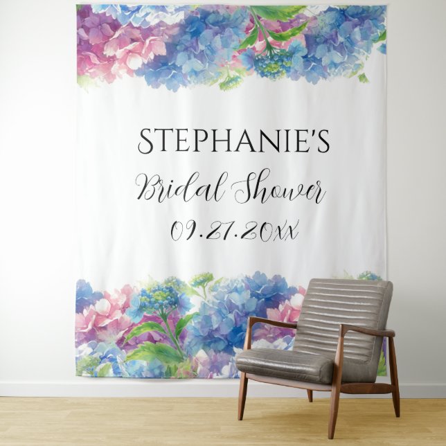 Tapiz Hydrangeas Blue Floral Bridal Shower Photo Booth (In situ)