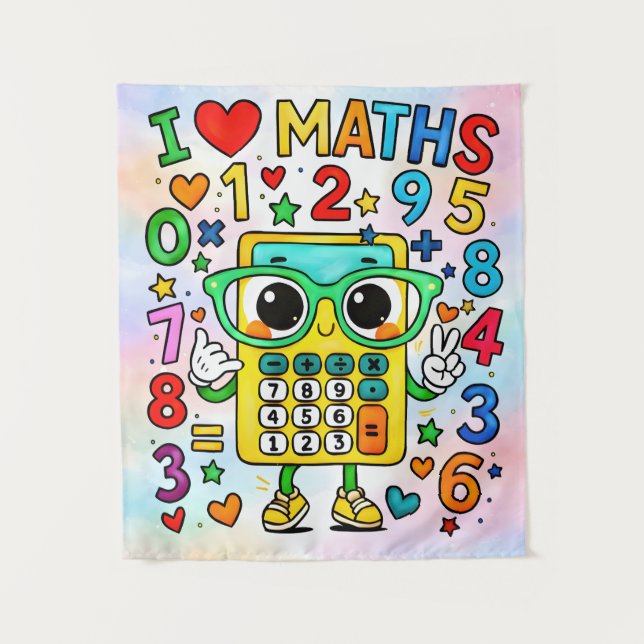Tapiz I Love Maths Cute Calculator Poster for Kids (Anverso)
