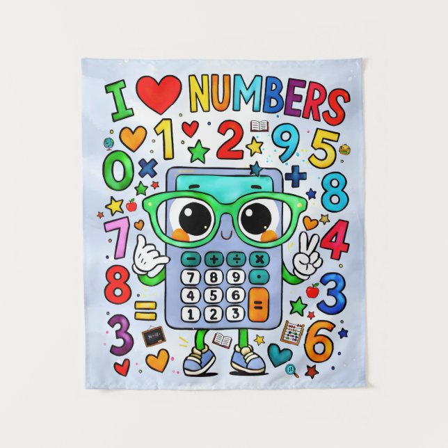 Tapiz I Love Numbers Cute Calculator Poster for Kids (Anverso)