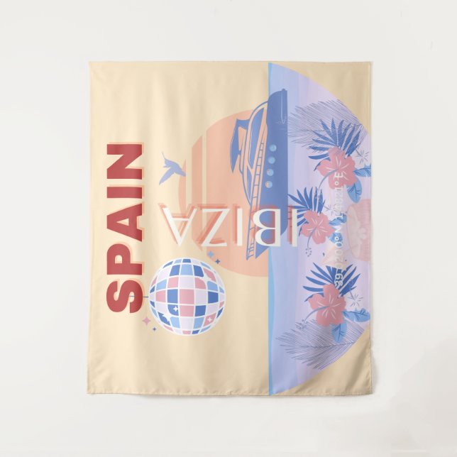 Tapiz Ibiza, España, Viajes, Arte Retro, Pastel (Anverso)