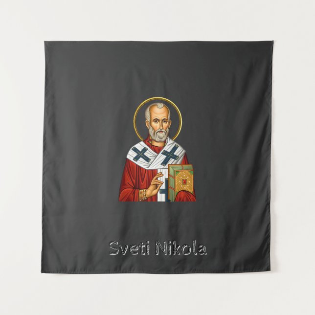 Tapiz Icono de la letra serbia ortodoxa de San Nicolás (Anverso)