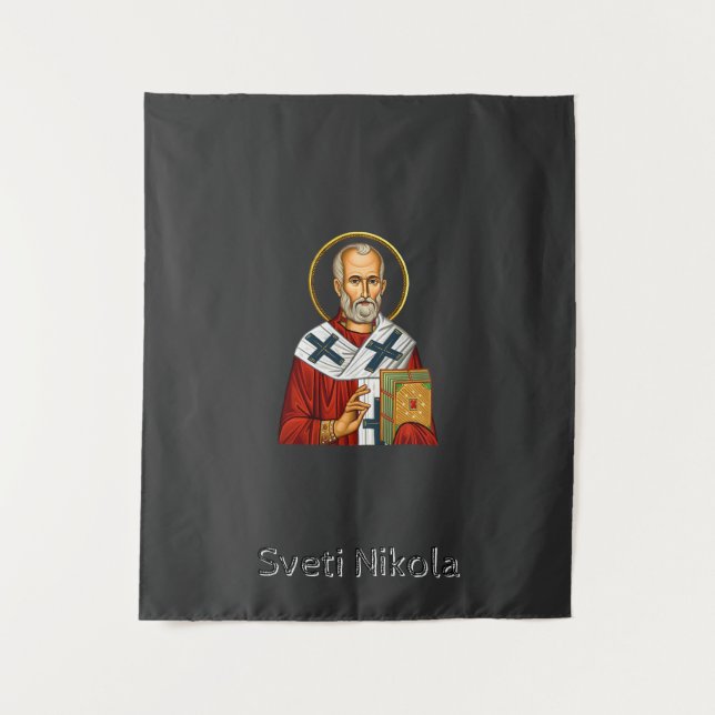 Tapiz icono ortodoxo serbio de carta de San Nicolás (Anverso)