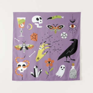 Tapiz Iconos de Halloween, conjunto de cosechas a mano.