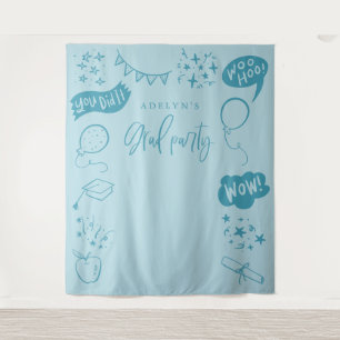Tapiz Iconos Grad Quirky Dibujados A Mano Con Fondo Azul