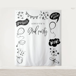 Tapiz Iconos Grad Quirky Dibujados A Mano Fondo Blanco
