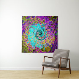 Tapiz Icy Aqua Blue Groovy Abstract Retro Liquid Swirl