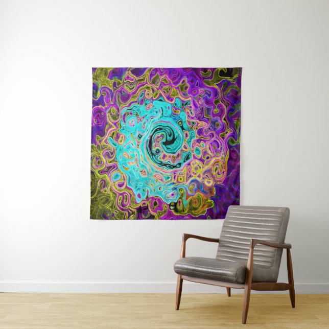 Tapiz Icy Aqua Blue Groovy Abstract Retro Liquid Swirl (In situ)