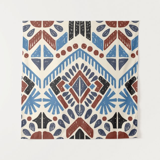 Tapiz Ikat Aztec: Ornamento geométrico étnico. (Anverso)