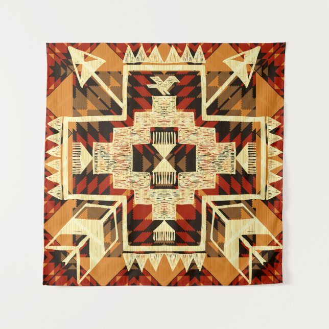 Tapiz Ilustracion abstracto de mano nativo americano (Anverso)
