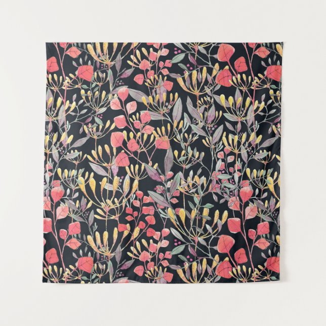 Tapiz ilustracion acuarela flores de patrón sin soldadur (Anverso)